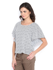 Vero Moda Women White &amp; Navy Printed Top