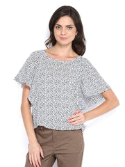 Vero Moda Women White &amp; Navy Printed Top