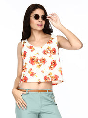 Vero Moda Women White Floral Print Crop Top