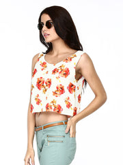Vero Moda Women White Floral Print Crop Top
