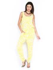 Vero Moda Women Yellow &amp; White Printed Jumpsuit