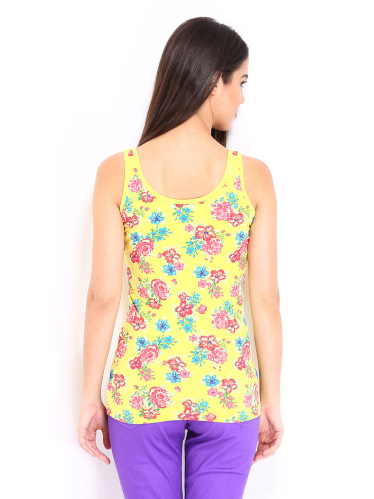 Vero Moda Women Yellow Floral Print Tank Top