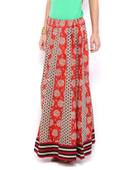 Vishudh Women Beige &amp; Red Printed Maxi Skirt