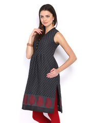 Vishudh Women Black &amp; Charcoal Grey Kurta