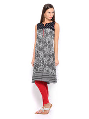 Vishudh Women Black &amp; White Printed Anarkali Kurta