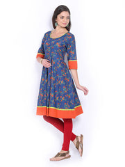 Vishudh Women Blue &amp; Orange Printed Anarkali Kurta