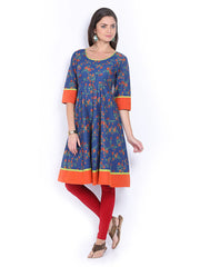 Vishudh Women Blue &amp; Orange Printed Anarkali Kurta