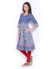 Vishudh Women Blue &amp; White Printed Anarkali Kurta