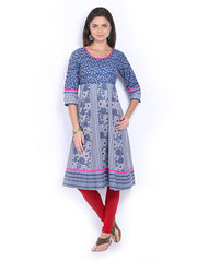 Vishudh Women Blue &amp; White Printed Anarkali Kurta