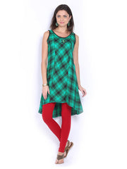 Vishudh Women Green &amp; Black Checked Kurta