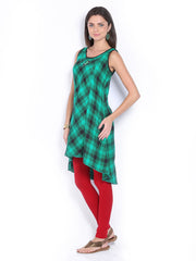 Vishudh Women Green &amp; Black Checked Kurta