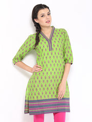 Vishudh Women Green &amp; Pink Printed Kurta