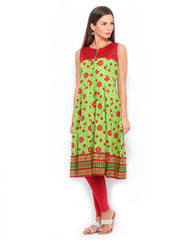 Vishudh Women Green &amp; Red Printed Anarkali Kurta