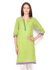 Vishudh Women Green &amp; Yellow Printed Kurta