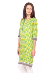 Vishudh Women Green &amp; Yellow Printed Kurta