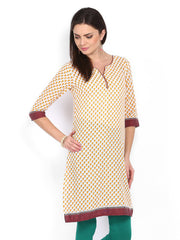 Vishudh Women Off-White &amp; Yellow Printed Kurta