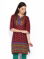 Vishudh Women Maroon Printed Kurta
