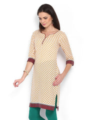 Vishudh Women Off-White &amp; Yellow Printed Kurta