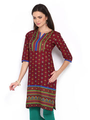 Vishudh Women Maroon Printed Kurta