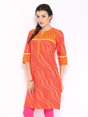 Vishudh Women Red &amp; Orange Printed Kurta