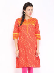 Vishudh Women Red &amp; Orange Printed Kurta