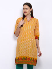 Vishudh Women Yellow &amp; White Printed Kurta