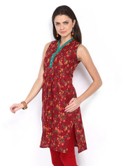 Vishudh Women Maroon Printed Kurta