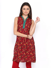 Vishudh Women Maroon Printed Kurta