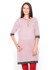 Vishudh Women Off-White &amp; Pink Printed Kurta