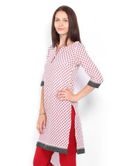 Vishudh Women Off-White &amp; Pink Printed Kurta