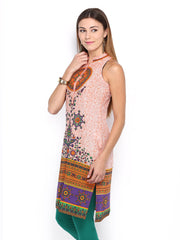 Vishudh Women Orange &amp; White Printed Kurta
