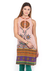 Vishudh Women Orange &amp; White Printed Kurta