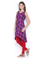 Vishudh Women Purple &amp; Black Checked Kurta