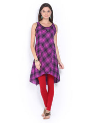 Vishudh Women Purple &amp; Black Checked Kurta