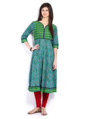 Vishudh Women Teal Green Printed Anarkali Kurta