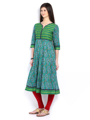 Vishudh Women Teal Green Printed Anarkali Kurta