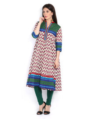 Vishudh Women White &amp; Red Printed Anarklai Kurta