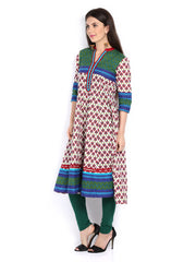Vishudh Women White &amp; Red Printed Anarklai Kurta
