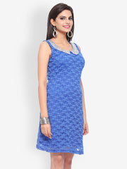 Vovoka Blue Lace Shift Dress