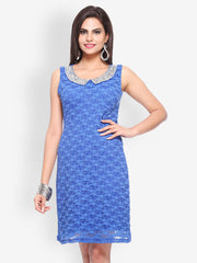 Vovoka Blue Lace Shift Dress