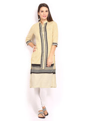 W Women Beige &amp; Cream-Coloured Printed Kurta