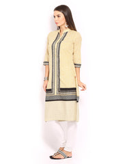 W Women Beige &amp; Cream-Coloured Printed Kurta