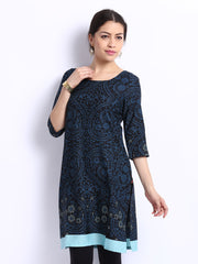 W Women Black &amp; Blue Printed Kurta