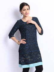 W Women Black &amp; Blue Printed Kurta