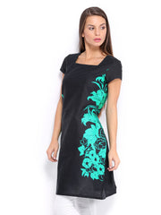 W Women Black &amp; Green Printed Kurta