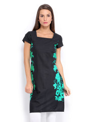 W Women Black &amp; Green Printed Kurta