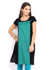 W Women Black &amp; Teal Blue Kurta