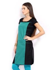 W Women Black &amp; Teal Blue Kurta