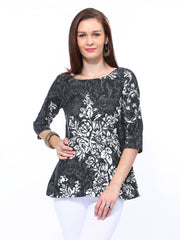 W Women Black &amp; White Floral Print Top