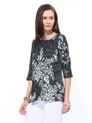 W Women Black &amp; White Floral Print Top